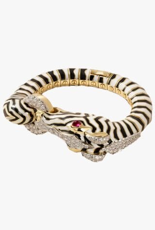 David Webb Zebra 18-karat gold, platinum, diamond, ruby and enamel bracelet